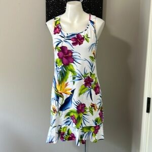 Tommy Bahama Happy Hibiscus Scoop Neck Dress Ruffle Bottom Resortwear Sz XS